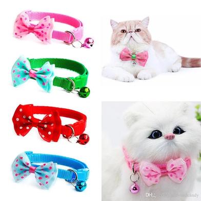 Cat Collar Bell Adjustable Bow Tie Collar ( Random Color, Pack of 1 ) image