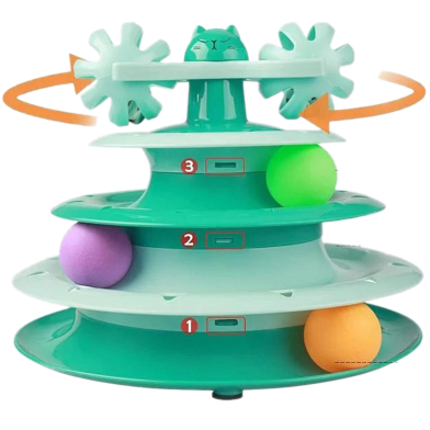 Cat Toy Roller 4-Level Turntable Cat Toy Balls with Three Colorful Balls and Bell Ball X Turntable Interactive Kitten Fun Mental Physical Exercise Puzzle Toys. image