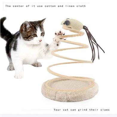 Cat Toy Small Cat Plush Toy with Coil Spring Plate and Fun Mouse Interactive Creative Kitten Durable Pet Toy image