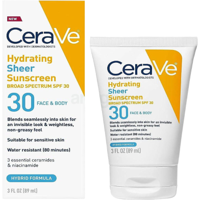 Cerave Hydrating Sheer Sunscreen or Face and Body Spf30 - 89ml image