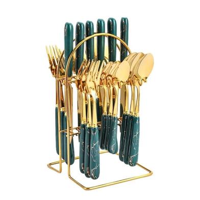 Cherry Box Spoon Fork And Knife Set - Cutlery Set with Stand - Gold Plated Stainless Steel - 24 Pcs image