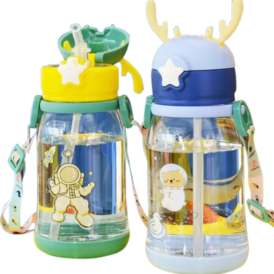 Children's 500ml Cartoon Water Bottle with Straw and Handheld Teapot - 1pc image