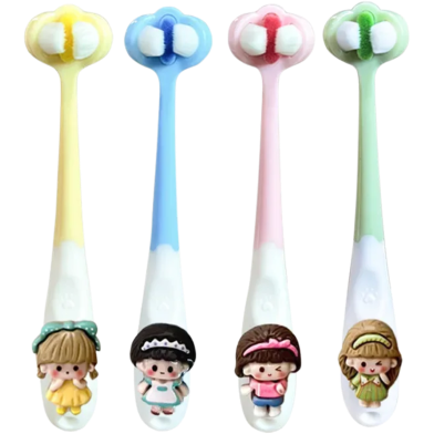 Children's Three-sided Toothbrush Soft Hair Baby's Dental Teeth 2-12 Children's and Infant's Special Teeth Guard Three-headed Toothbrush -1pcs image
