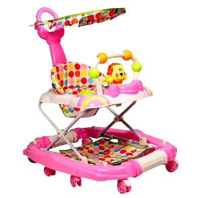 Children's Walking Assistance PU Rubber Wheel 2 in 1 Folding Baby Walker Cum Rocker For Kids With Foot Fest And Umbrella (walker_im_rocker_p) Pink image