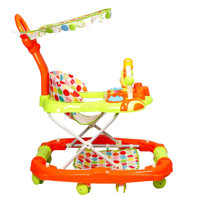 Children's Walking Assistance PU Rubber Wheel 2 in 1 Folding Baby Walker Cum Rocker For Kids With Foot rest and Umbrella (walker_im_rocker_o) Orange image