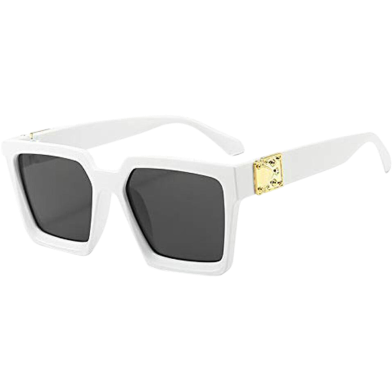 Classic Oversize Square Sunglasses Man Woman White Gold Frame Black Lens image