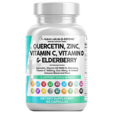 Clean Nutraceuticals Quercetin 1000 mg Zinc Vitamin C Vitamin D Bromelain Elderberry - 60 Capsules image