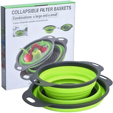 Collapsible Colander, Set Of 2 Round Silicone Sink Kitchen Strainer Set Folding Water Filter Basket with Handles for Draining Pasta, Vegetable and Fruit image