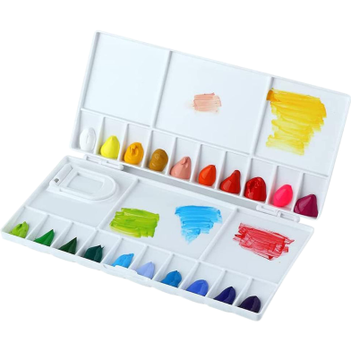 Color Mixing Plate Portable White Watercolor Paint Palette Case Folding Box 20 Wells And 5 Mixing Area image
