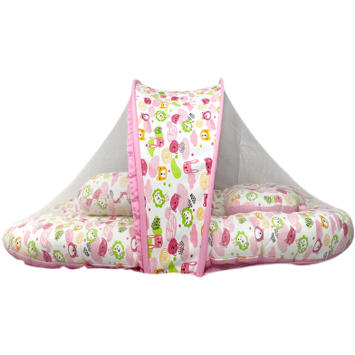 Colorful Animal Print Baby Bed With Mosquito Net And Pillow image