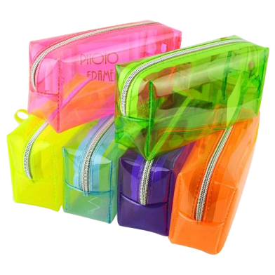 Colorful Candy Clear Pencil Bags Transparent Plastic Pen Case Box Cosmetic Makeup Zipper Bag Pouch School Office Supply Bags image
