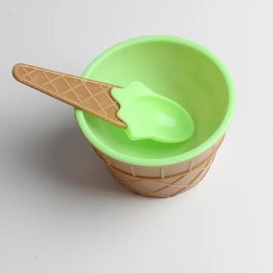 Colorful Ice Cream Design Baby Feeding Bowl With Spoon - Green image