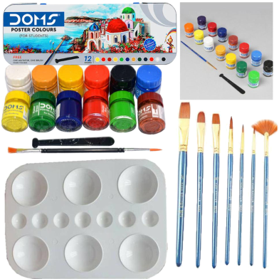 Combo Doms Poster 12 Color Keep Smiling 7pcs Mix Brush 1Set Artists Round Color Platte image