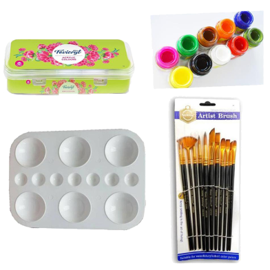 Combo Fevicryl Acrylic Colorus Sunflower Kit Fabric Color Fabric Paint Keep Smiling 12 Pcs Mix Brush 1 Set Artists Round Color Platte 1 Pcs Good Combo Set image
