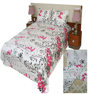 Cotton Fabric Multicolor Print Double King Size Bedsheet Set 7.5 by 8.5 Feet With Two Pillow Covers - Elegant Bedding image