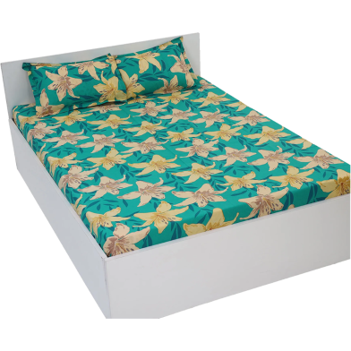 Cotton Fabric Multicolor Print Double King Size Bedsheet Set 7.5x8.5 ft With Two Pillow Covers image