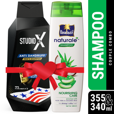 Couple Combo (Shampoo) - Studio X Anti Dandruff Shampoo For Men 355ml And Parachute Naturale Shampoo Nourishing Care 340ml image