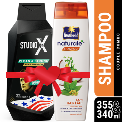 Couple Combo Shampoo - Studio X Clean And Strong Shampoo For Men 355ml And Parachute Naturale Shampoo Anti Hair Fall 340ml image