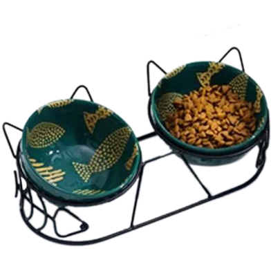 Cute Ceramic Cat Dog Bowl Dish with Iron Stand No Spill Pet Food Water Feeder Cat Ear Shape Cats Small Dogs Pet Bowl image