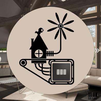 DDecorator Bird on Brown Windmill Switch Socket Wall Sticker image