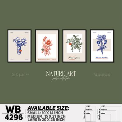DDecorator Flower And Leaf Typography Art (Set of 4) Wall Board And Wall Canvas image