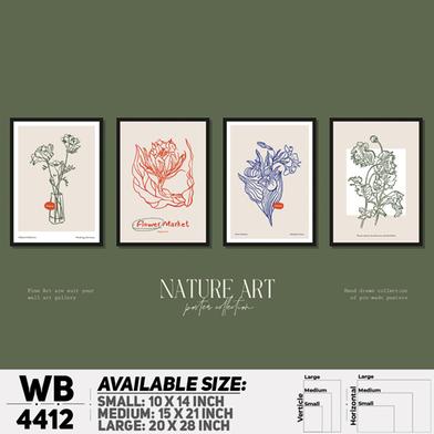DDecorator Flower And Leaf Typography Art (Set of 4) Wall Board And Wall Canvas image