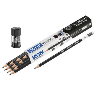 Doms Karbon Eraser Tipped Super Dark Pencils Set Of 10 Pcs Pencils 01 Pcs Eraser Sharpener image