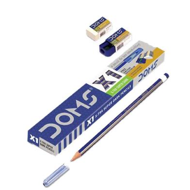 DOMS X1 Pencils with Eraser and Sharpener - Black (Pack of 10) image
