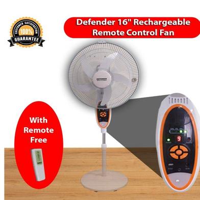 Defender | Kennedi 16 inch AC/DC Rechargeable Full Stand fan with Remote, Model: 2936HRS, 12v-5Ah Battery, Battery Life Display, 7 hrs Backup image