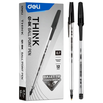 Deli Think 0.7mm Ball Point Pen Black Ink 10Pcs image