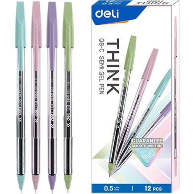 Deli Think WQ8-C Semi 0.5mm Gel Pen 12pcs image