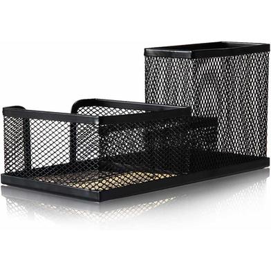 Powerful Deli 9175 Metal Mesh Multi-functional Office Pen Holder Black