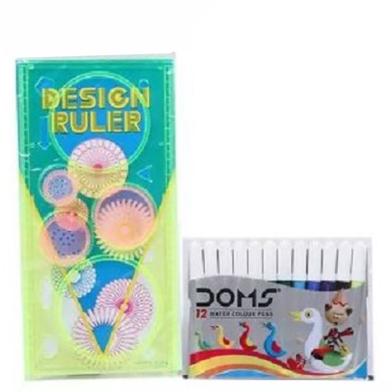 Design Ruler and 12 Doms Water Colour Pens image
