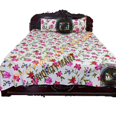 Digital Home Tex Cotton 8.5/7.5 Feet Double Size Bedsheet With Two Pillow Covers image