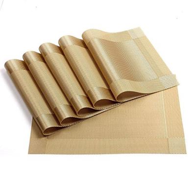 Dinning Table Placemats PVC Rectangular Vintage Woven Washable Mats Gold 6 Pcs Set image