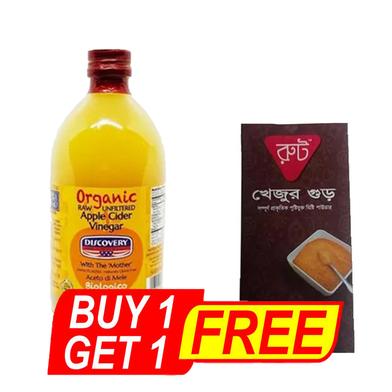 Discovery Organic Raw Unfiltered Apple Cider Vinegar With Mother (500ml) With Khejur Gurer Dana (150gm) Free ( Buy 1 Get 1 Free ) image