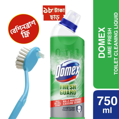 Domex Toilet Cleaning Liquid Lime Fresh 750ml Get Basin Brush Free image