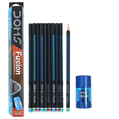 Doms Fusion X-Tra Super Dark Pencils - 10pcs With Free 1 Eraser 1 Sharpner image