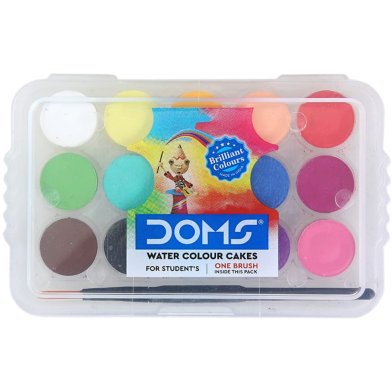 Doms Non-Toxic 15mm Water Colour Cake Set With Paint Brush And Plastic Case image