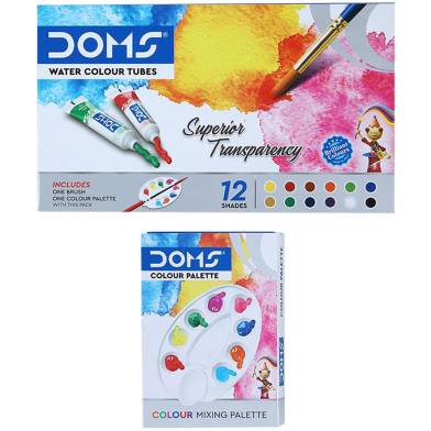Doms Water Colour Paint 12 Color Tubes box 1pc Brush 1pc Palette for Water Painting image