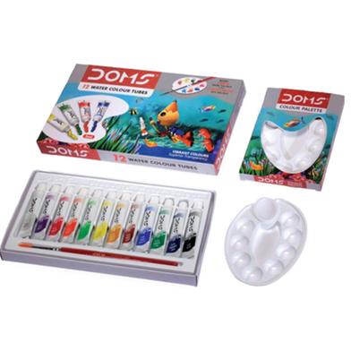 Doms Water Colour Paint 12 Color Tubes box 1pc Brush 1pc Palette for Water Painting image