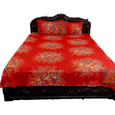Double King Size Cotton Bed Sheet With Matching 2 Pillow Covers - Multicolor - Bed Sheet image