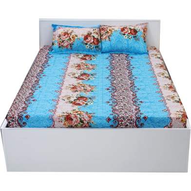 Double King Size Printed Cotton Bed Sheet 7.5x 8.5 feet With 2 Matching Pillow Covers image