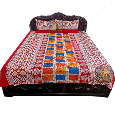 Double Size Flat Cotton Bed Sheet Set - 2 Pillow Covers Included image