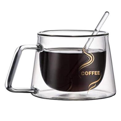 Double Walled Glass Coffee Mug with Handle, Heat Resistant, Clear 200ml image