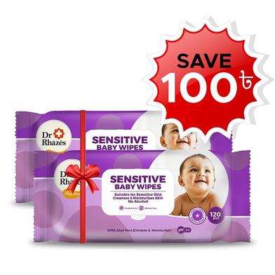 Dr Rhazes Sensitive Baby Wipes 120Pcs (2 pcs combo) image