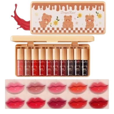 Dragon Ranee 10 Colors Lip Tint Stain Set, Korean Moisturizing Lip Gloss Velvet Mini Liquid Lipstick, Lightweight, Long-Lasting Waterproof Lips Makeup image