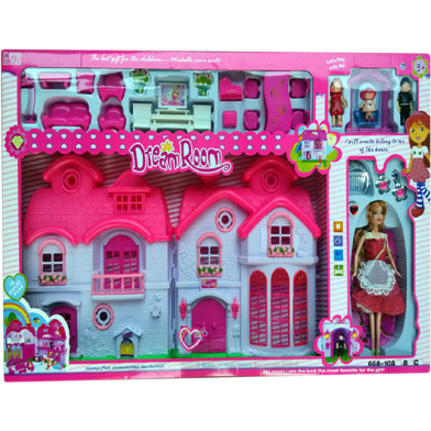 Dream Room Doll House with Dolls and Furniture 2 Story Pretend Play House image