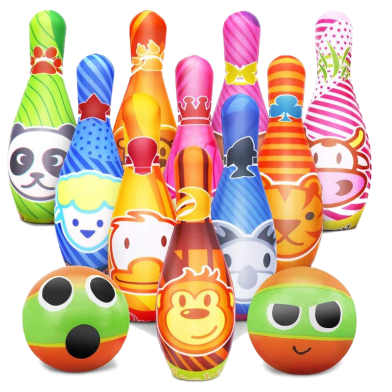 Dreamon Bowling Set Indoor Toy For Kids With 10 Skittles Pins and 2 Balls Gifts Game For Boys Girls Children Toddler image