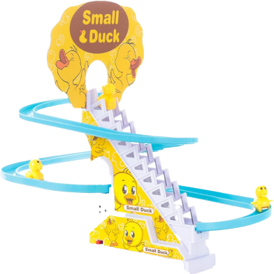 Duck Slide Toy Set, Funny Automatic Stair-Climbing Ducklings Cartoon Race Track Set Little Lovely Penguins Slide Toy Escalator Toy with Lights and Music (Duck) image